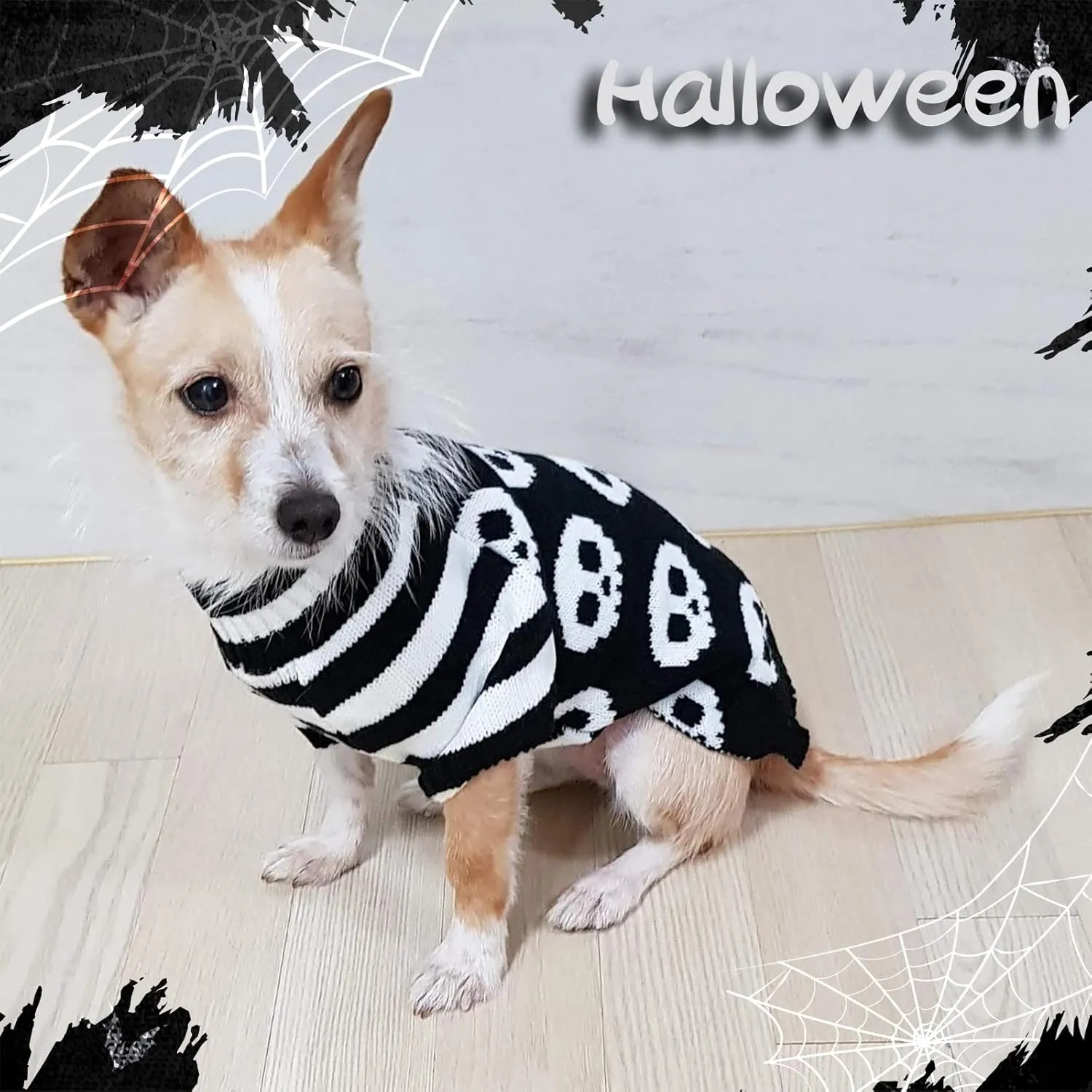 Dog Halloween Sweater Pet Halloween Skull Costumes Cute Cat Outfit XSmall Puppy Clothes Knit Dog Sweater for Small Medium Dogs Girl Boy XS