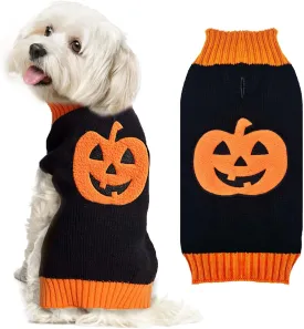 Dog Halloween Sweater Pumpkin Halloween Dog Cat Costumes with Leash Hole Puppy Turtleneck Knitwear for Small Midum Large Dogs Winter Warm Pet Clothes Funny Holiday Party Outfit (Black,S)