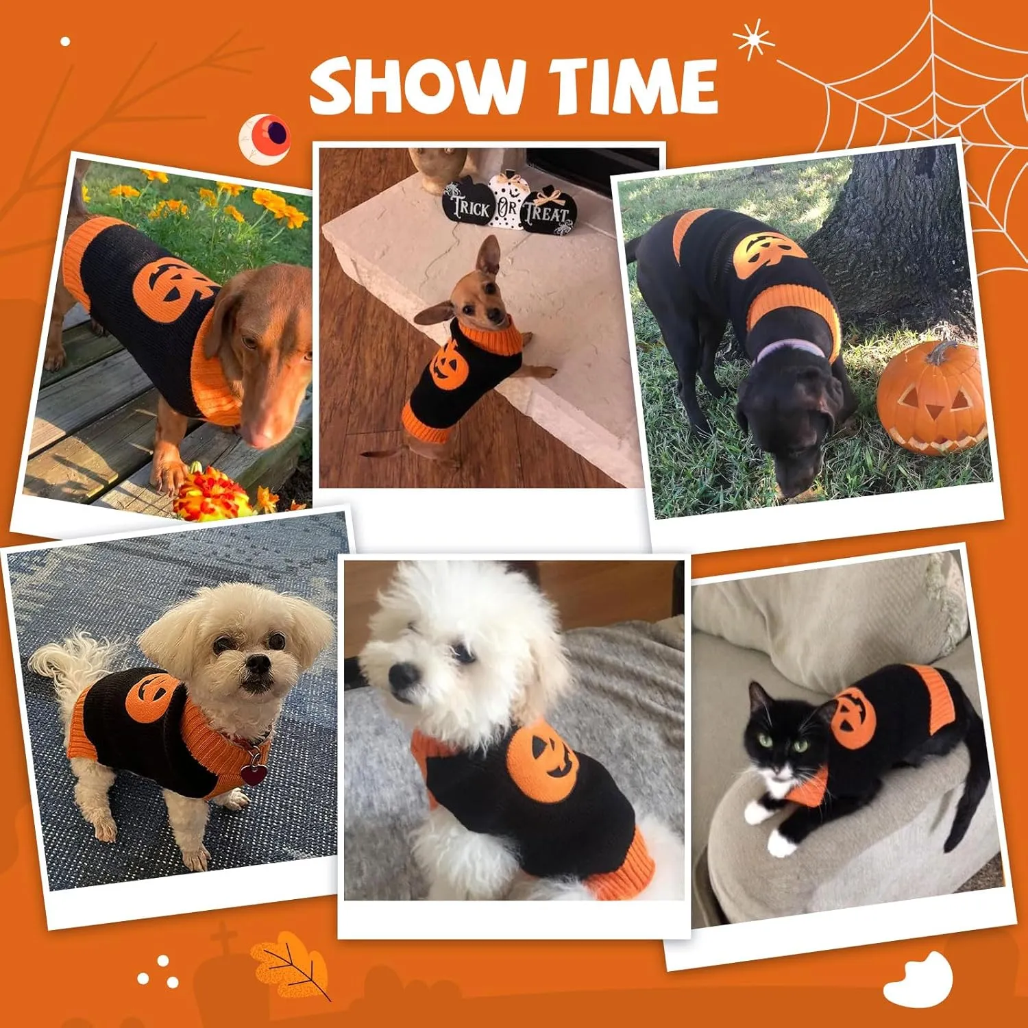 Dog Halloween Sweater Pumpkin Halloween Dog Cat Costumes with Leash Hole Puppy Turtleneck Knitwear for Small Midum Large Dogs Winter Warm Pet Clothes Funny Holiday Party Outfit (Black,S)