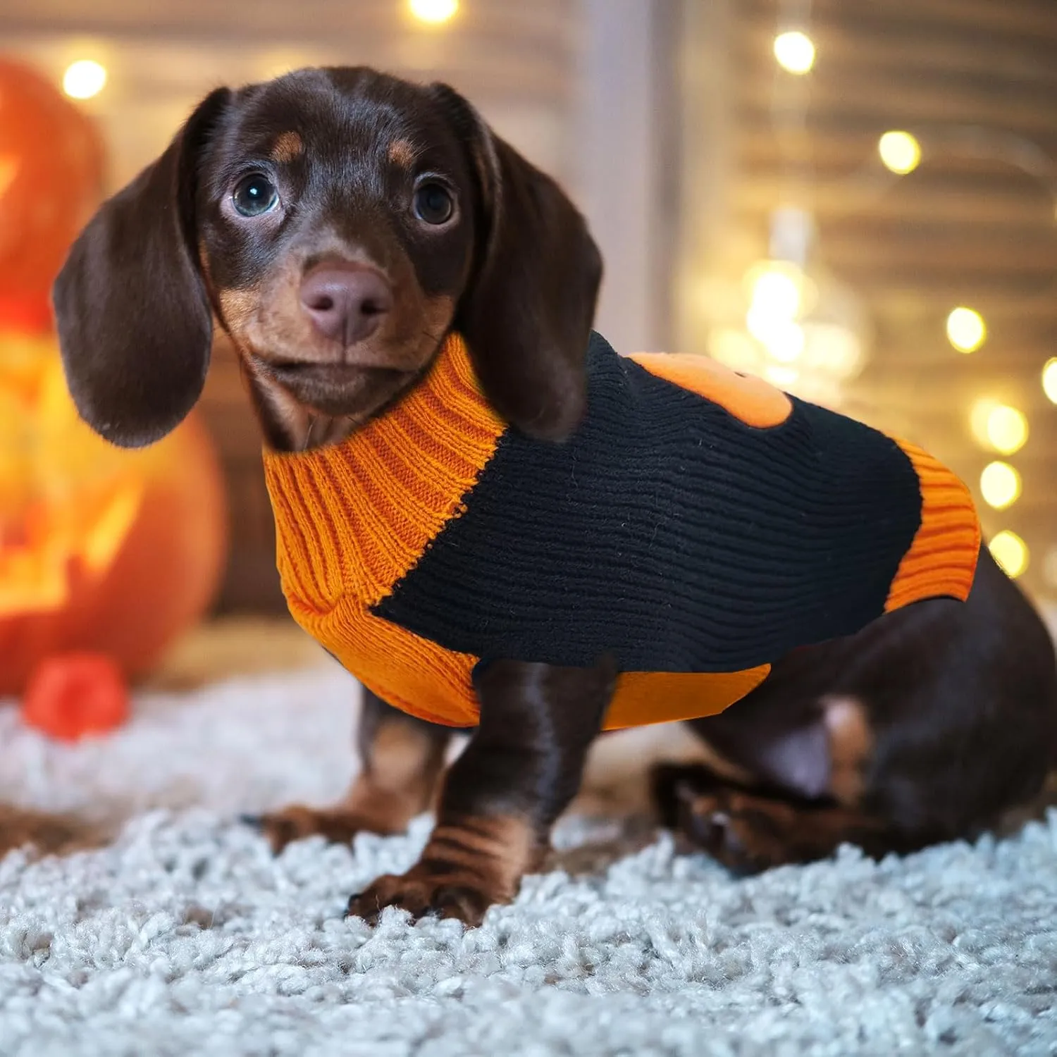Dog Halloween Sweater Pumpkin Halloween Dog Cat Costumes with Leash Hole Puppy Turtleneck Knitwear for Small Midum Large Dogs Winter Warm Pet Clothes Funny Holiday Party Outfit (Black,S)