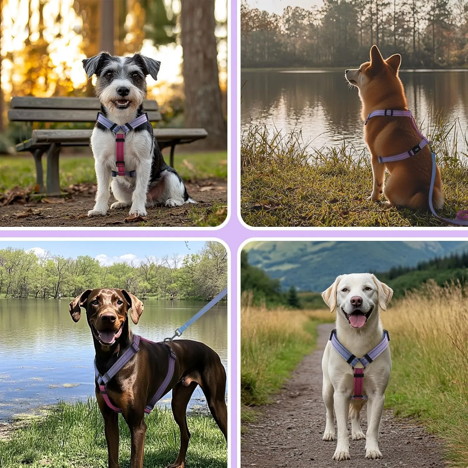 Dog Harness Leash Set, No Pull Adjustable Halter Cute Comfort Padded Handle for Medium Sized Large Small Dogs Walking Training Running with ReflectiveXSmall,Red Blue