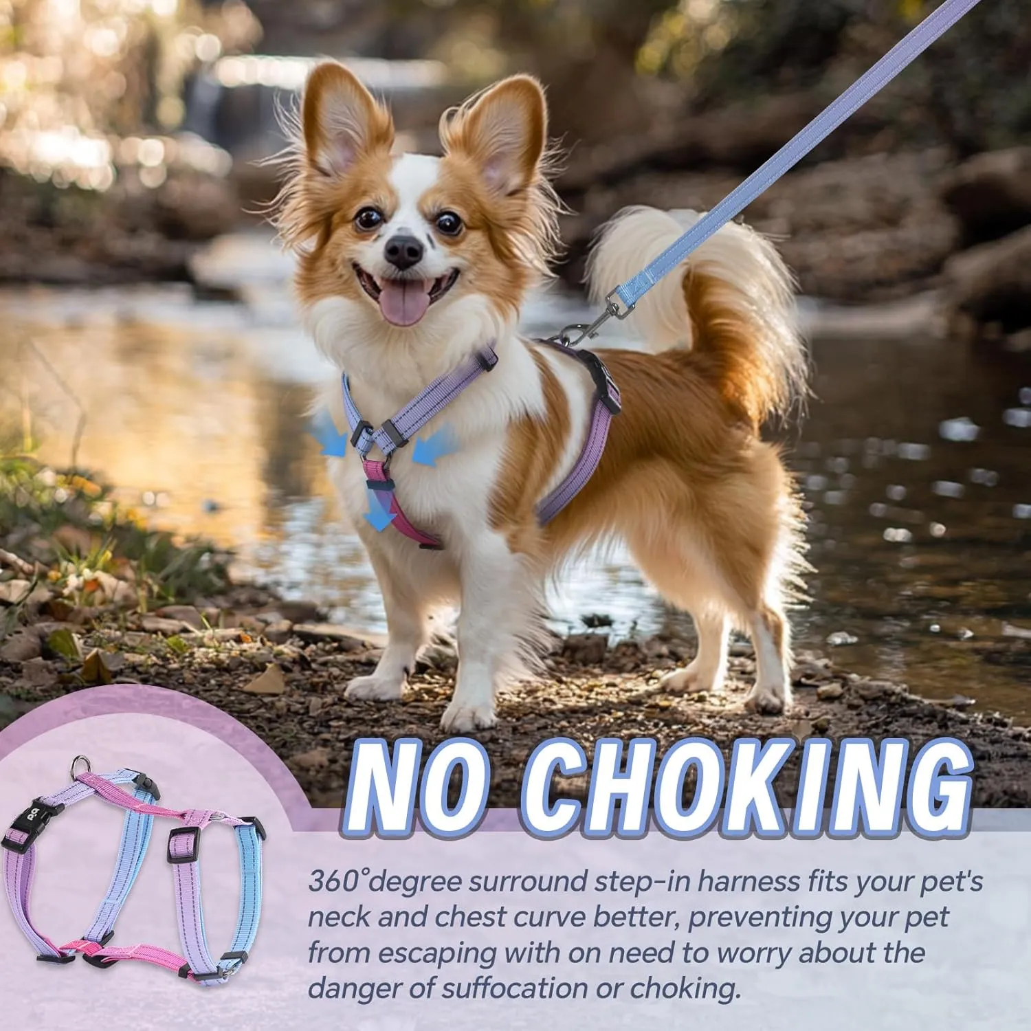 Dog Harness Leash Set, No Pull Adjustable Halter Cute Comfort Padded Handle for Medium Sized Large Small Dogs Walking Training Running with ReflectiveXSmall,Red Blue