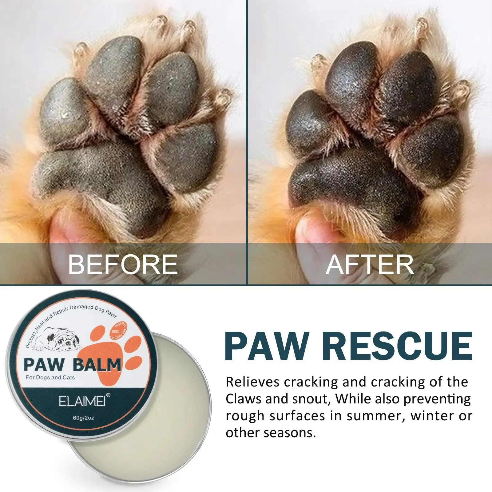 Dog Paw Balm Cats Pets Feet And Soles Moisturizing Cream 60g