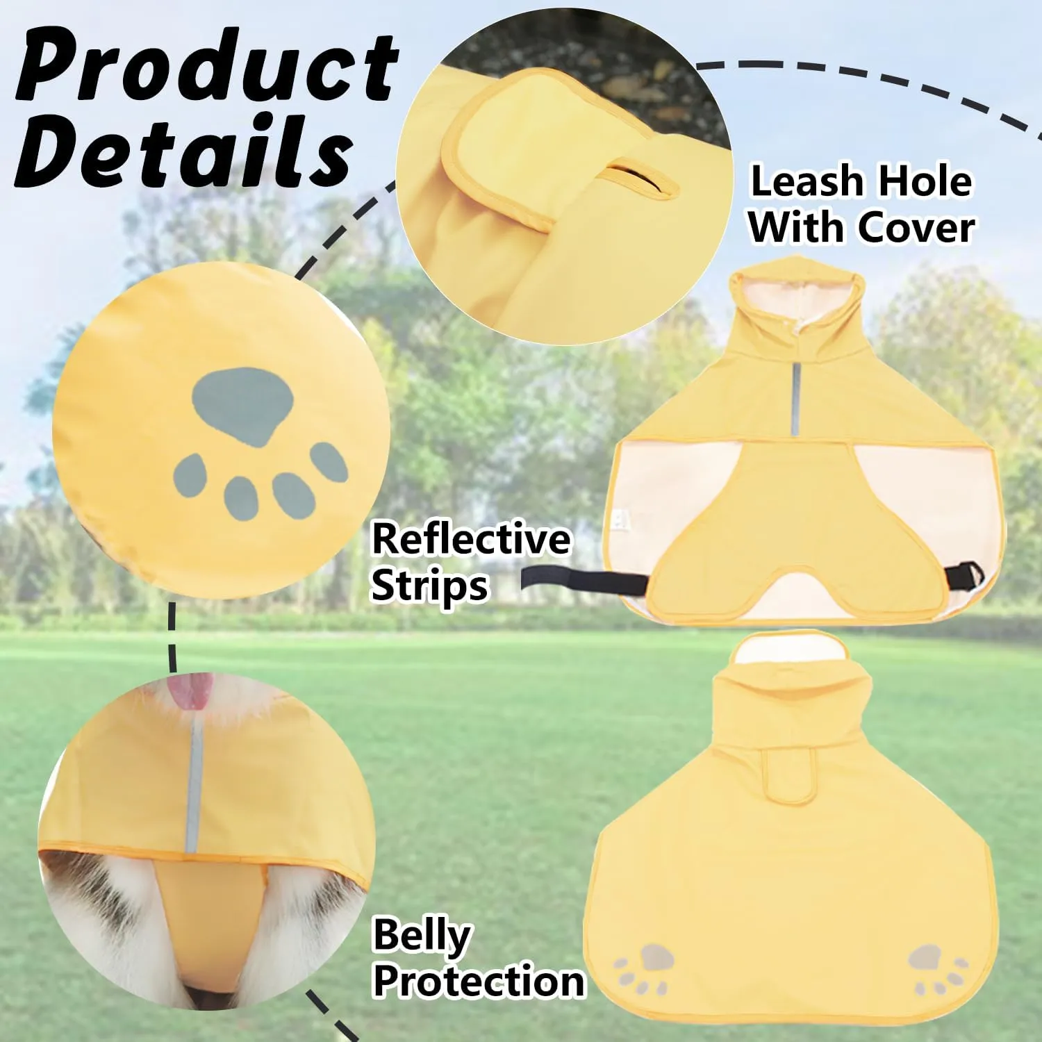 Dog Raincoat Hooded Slicker Poncho - Reflective Lightweight Pet Rain Jacket Coat,Dog Waterproof Raincoat with Adjustable Belly Strap for Small,Medium, Large Dogs
