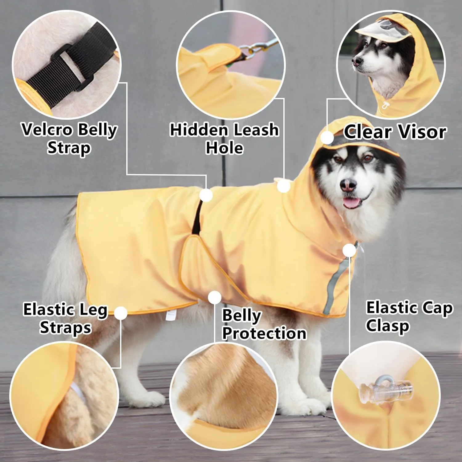 Dog Raincoat Hooded Slicker Poncho - Reflective Lightweight Pet Rain Jacket Coat,Dog Waterproof Raincoat with Adjustable Belly Strap for Small,Medium, Large Dogs