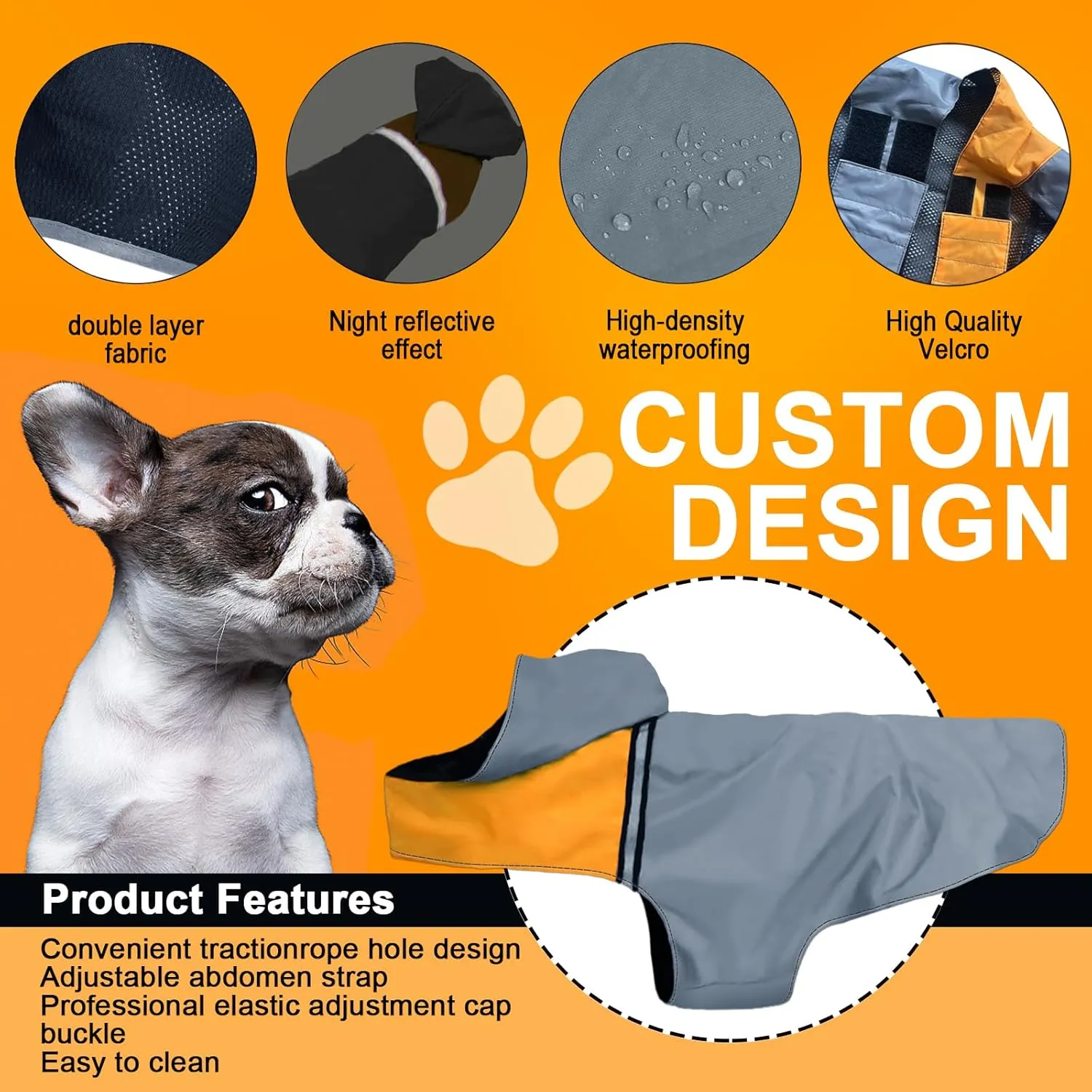 Dog Raincoat with Reflective Strip, Ultra Light Breathable Waterproof Dog Rain Jacket, Adjustable Waterproof Dog Raincoat with Hood, Suitable for Small, Medium, and Large Dogs (Grey, M)
