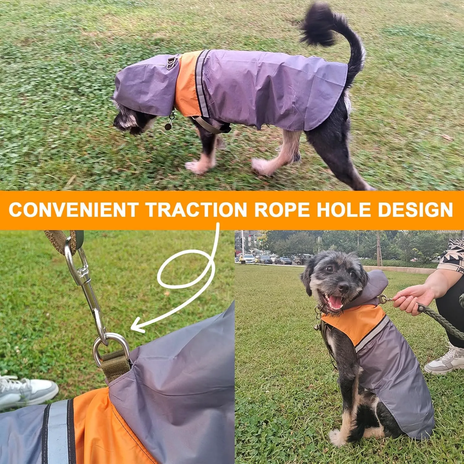 Dog Raincoat with Reflective Strip, Ultra Light Breathable Waterproof Dog Rain Jacket, Adjustable Waterproof Dog Raincoat with Hood, Suitable for Small, Medium, and Large Dogs (Grey, M)