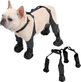 Dog Suspender Boots Leggings with Harness, Outdoor Straps Over Back Snow Boot, Waterproof Walkie Shoe, Anti-Slip and Dirty Proof Paw Protector for Small to Medium Dogs (Black,XS)