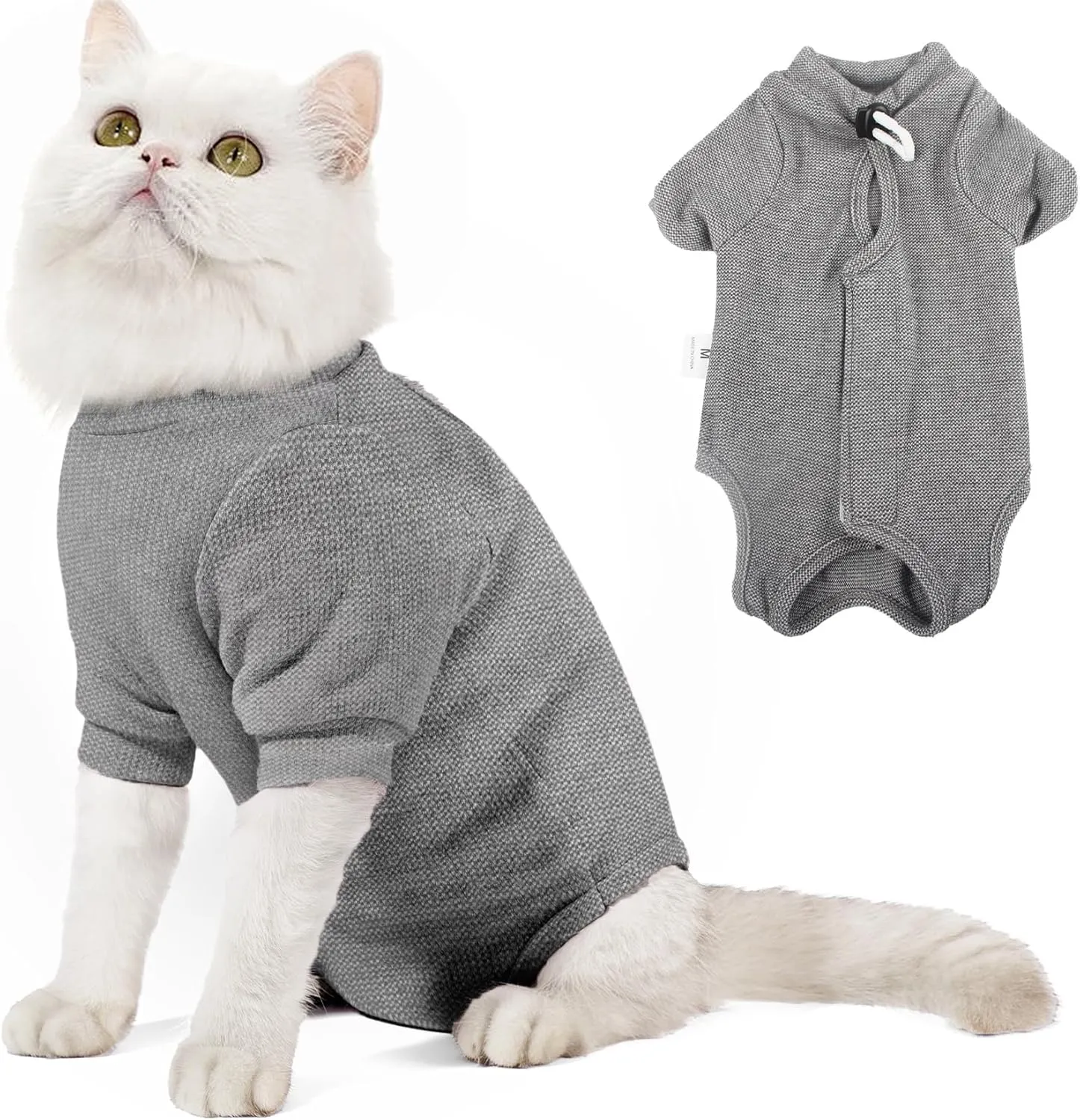 Dotoner Cat Surgery Recovery Suit for Female Male Anti-Licking Pet Surgical Pajamas Long Sleeve Prevent Shedding Cat Spay Recovery Suit&E Collar Alternative Bodysuit for Cats