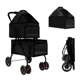 Double pet Stroller with Two Detachable pet Carriers 4 Lockable Wheels Folding Dog Stroller for Small Medium Dogs Cats Black Double pet Stroller with Two Detachable pet Carriers 4 Lockable Wheels Folding Dog Stroller for Small Medium Dogs Cats Black