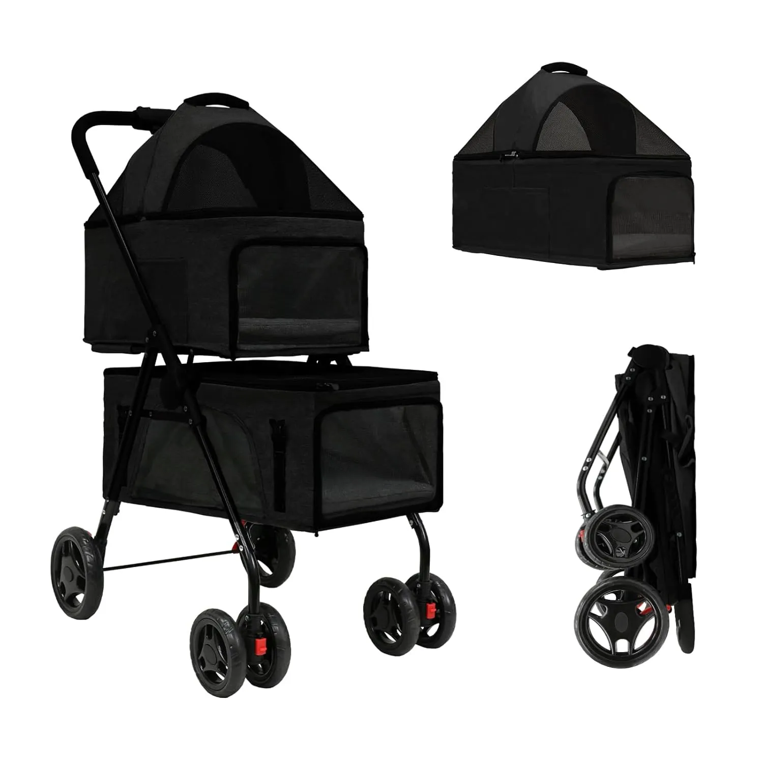 Double pet Stroller with Two Detachable pet Carriers 4 Lockable Wheels Folding Dog Stroller for Small Medium Dogs Cats Black