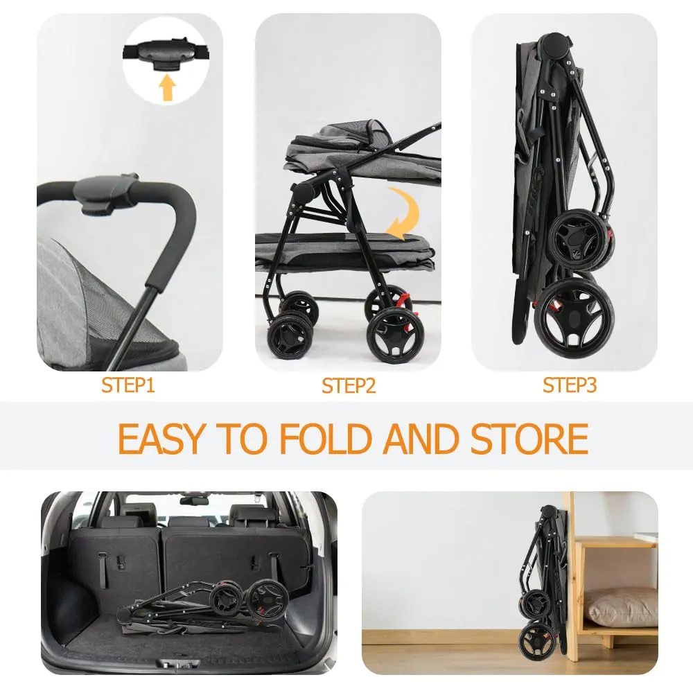 Double pet Stroller with Two Detachable pet Carriers 4 Lockable Wheels Folding Dog Stroller for Small Medium Dogs Cats Black