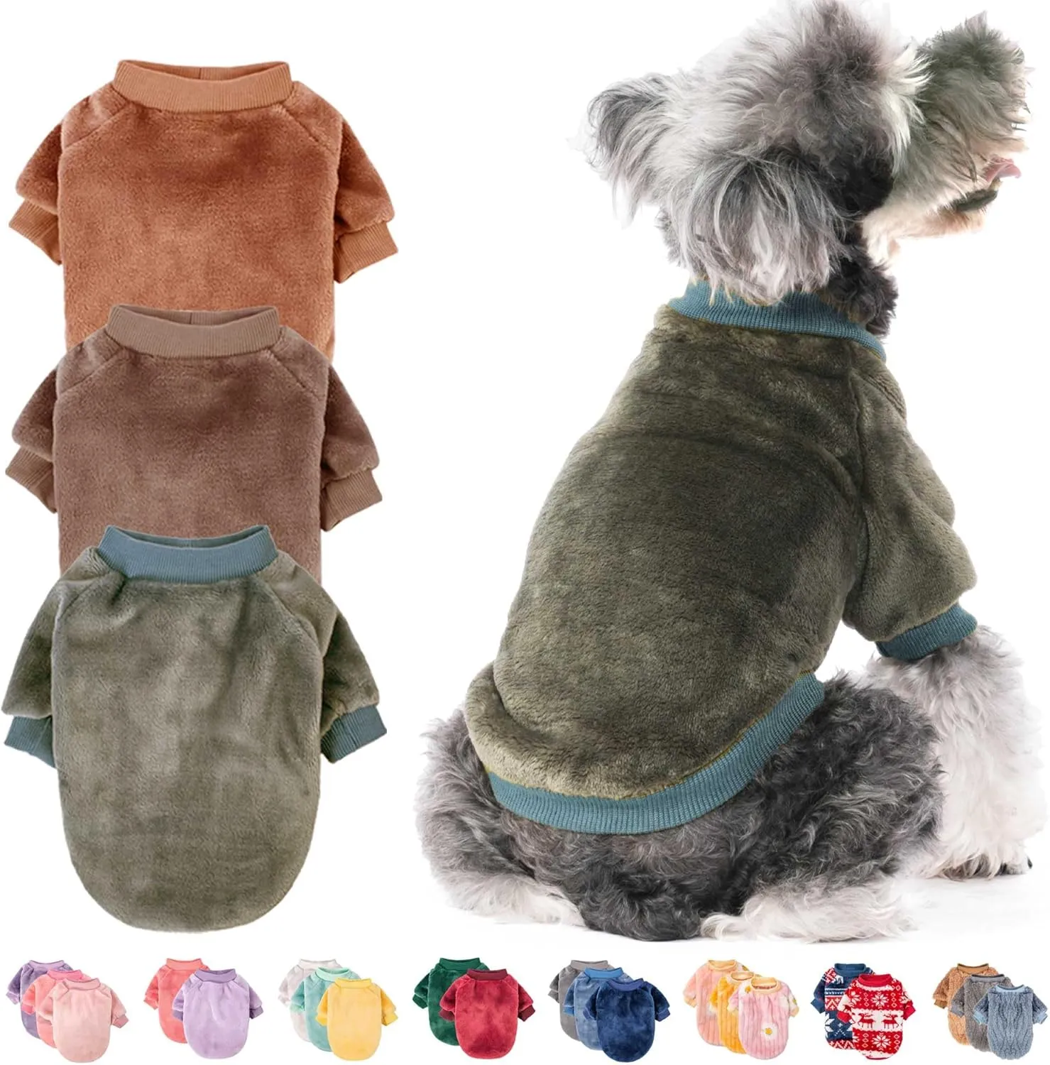 FabriCastle Dog Sweater, 3-Pack Dog & Cat Clothes, Soft and Warm Pet Jackets XXS for Small Dogs Boy & Cats, Winter Pet Apparel Costumes, Puppy Outfits (Camel,Khaki,Olive, XX-Small)
