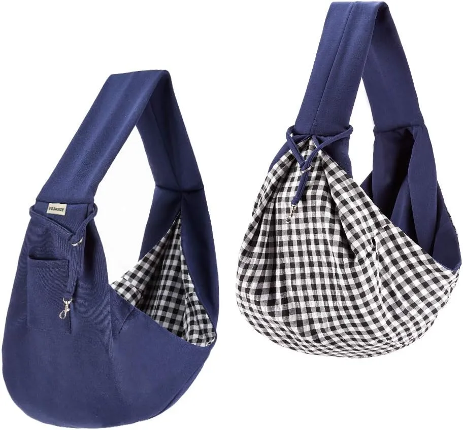 FDJASGY Small Pet Sling Carrier-Hands Free Reversible Pet Papoose Bag Tote Bag with a Pocket Safety Belt Dog Cat for Outdoor Travel Benzo Blue