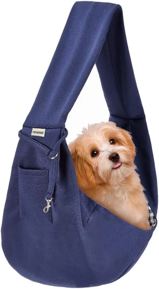 FDJASGY Small Pet Sling Carrier-Hands Free Reversible Pet Papoose Bag Tote Bag with a Pocket Safety Belt Dog Cat for Outdoor Travel Benzo Blue