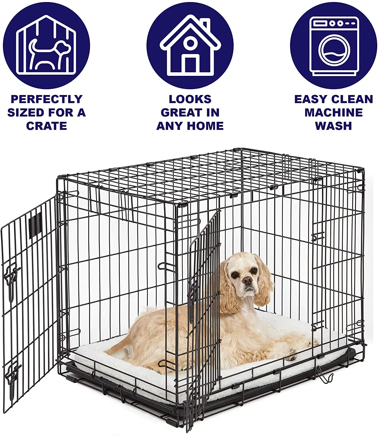 Fleece Dog Crate Bed with Comfortable Bolster - Midwest Homes for Pets Quiet Time Crate Pad