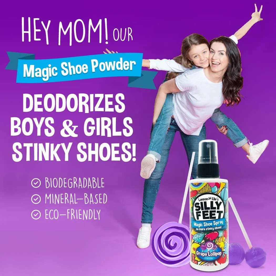 Foot and Shoe Deodorizer Spray, Extra-Strength Odor Eliminator for Smelly Shoes, Kids Feet, and Sweat, Grape Lollipop Scent, Alternative to Powder for Odor Control