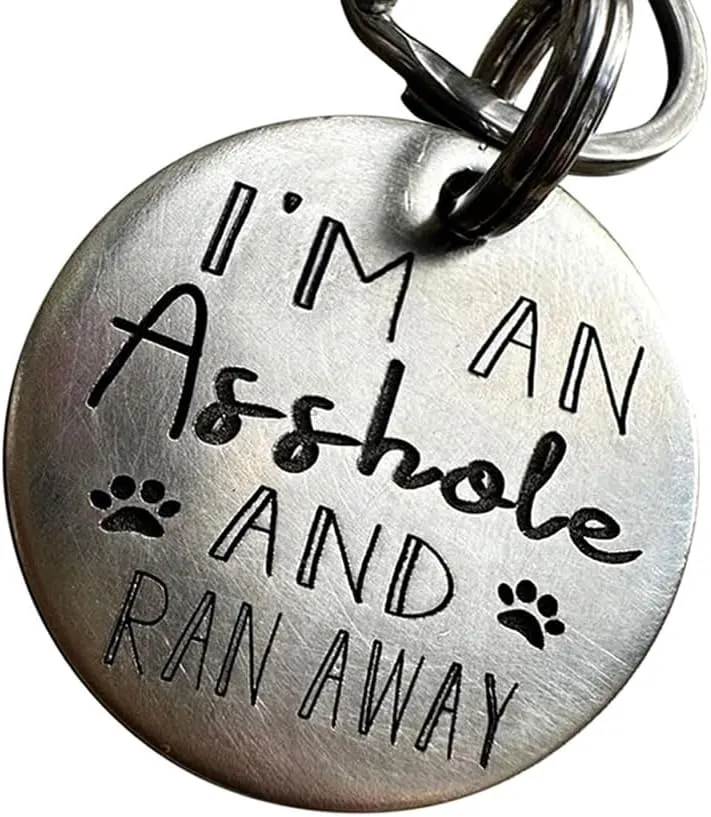 Funny Dog Tag, Stainless Steel Pet Tag, Personalized Got Lost Dog Collar Tag Puppy Tag Pet ID Tag, Pet Cat & Dog Collar Charm Gift for Dog Cats Owner Dog Lover (I'm an asshole)