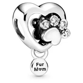 Fur Mom Paw Print Heart Bead Charm