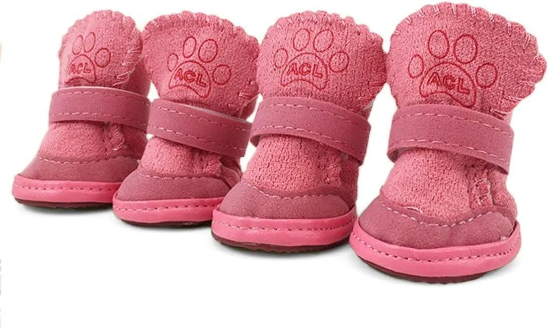GLE20106 Dog Boots, Anti-Slip Dog Shoes,Detachable Closure Puppy Dog Shoes Boots Pet Antiskid Shoes Winter Warm Skidproof Sneakers, for Small Dog (XS, Pink)