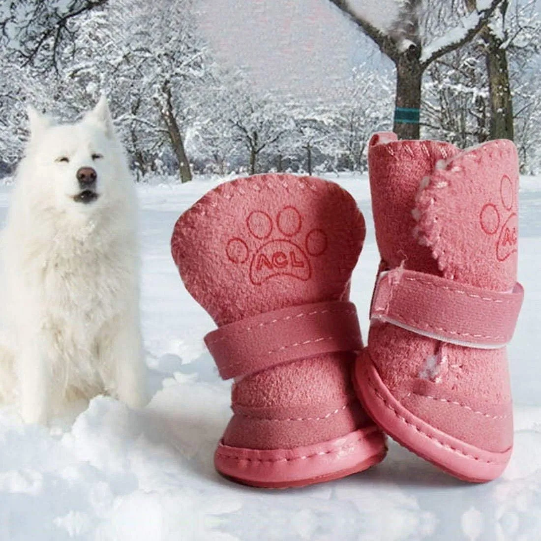 GLE20106 Dog Boots, Anti-Slip Dog Shoes,Detachable Closure Puppy Dog Shoes Boots Pet Antiskid Shoes Winter Warm Skidproof Sneakers, for Small Dog (XS, Pink)