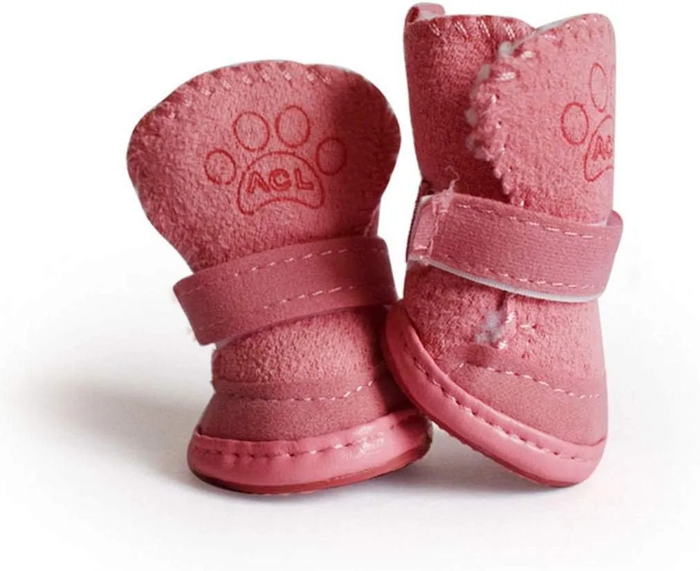 GLE20106 Dog Boots, Anti-Slip Dog Shoes,Detachable Closure Puppy Dog Shoes Boots Pet Antiskid Shoes Winter Warm Skidproof Sneakers, for Small Dog (XS, Pink)