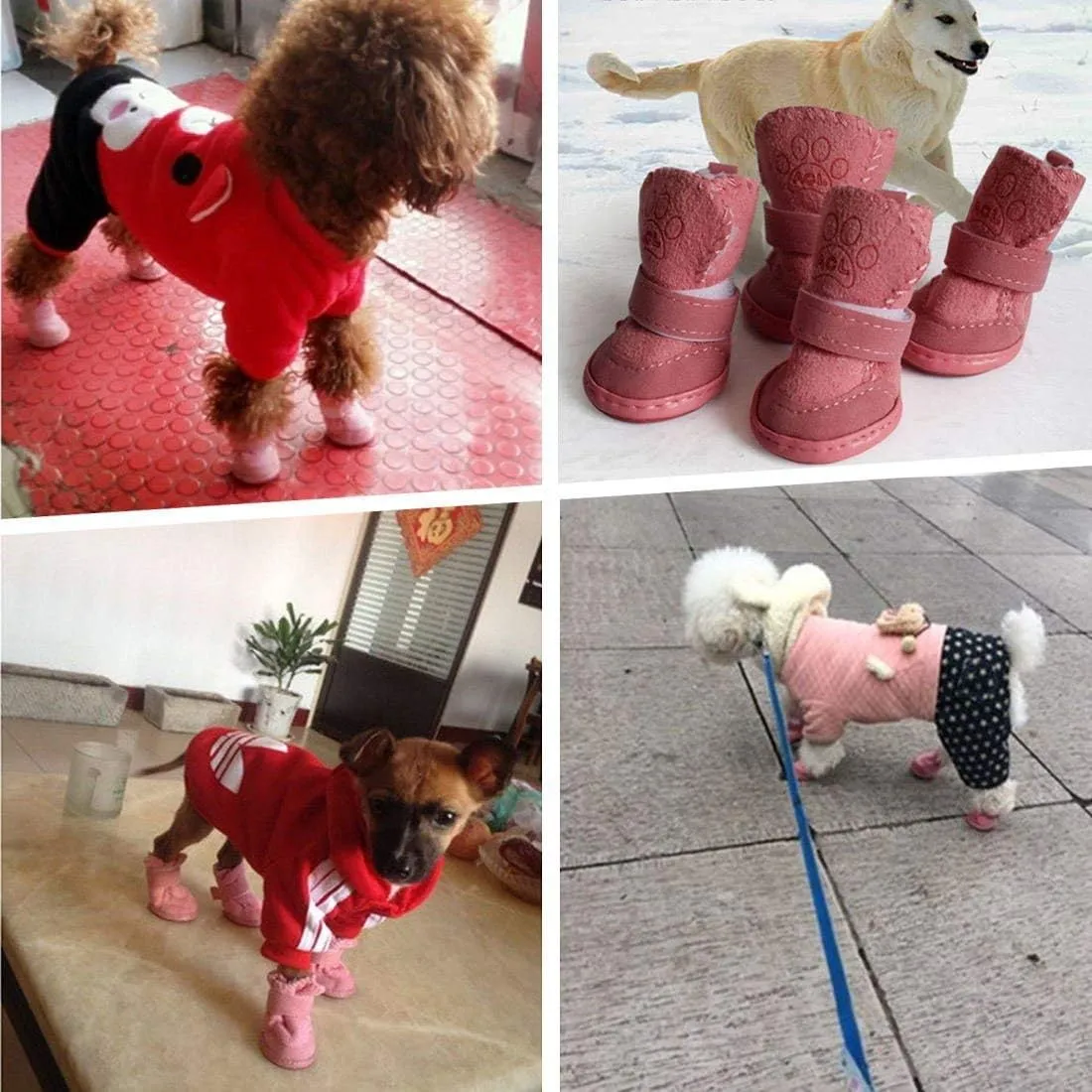 GLE20106 Dog Boots, Anti-Slip Dog Shoes,Detachable Closure Puppy Dog Shoes Boots Pet Antiskid Shoes Winter Warm Skidproof Sneakers, for Small Dog (XS, Pink)