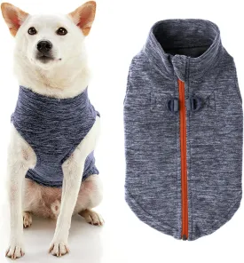 Gooby Zip Up Fleece Dog Sweater - Gray Wash, Medium - Warm Pullover Fleece Step-in Dog Jacket with Dual D Ring Leash - Winter Small Dog Sweater - Dog Clothes for Small Dogs Boy and Medium Dogs