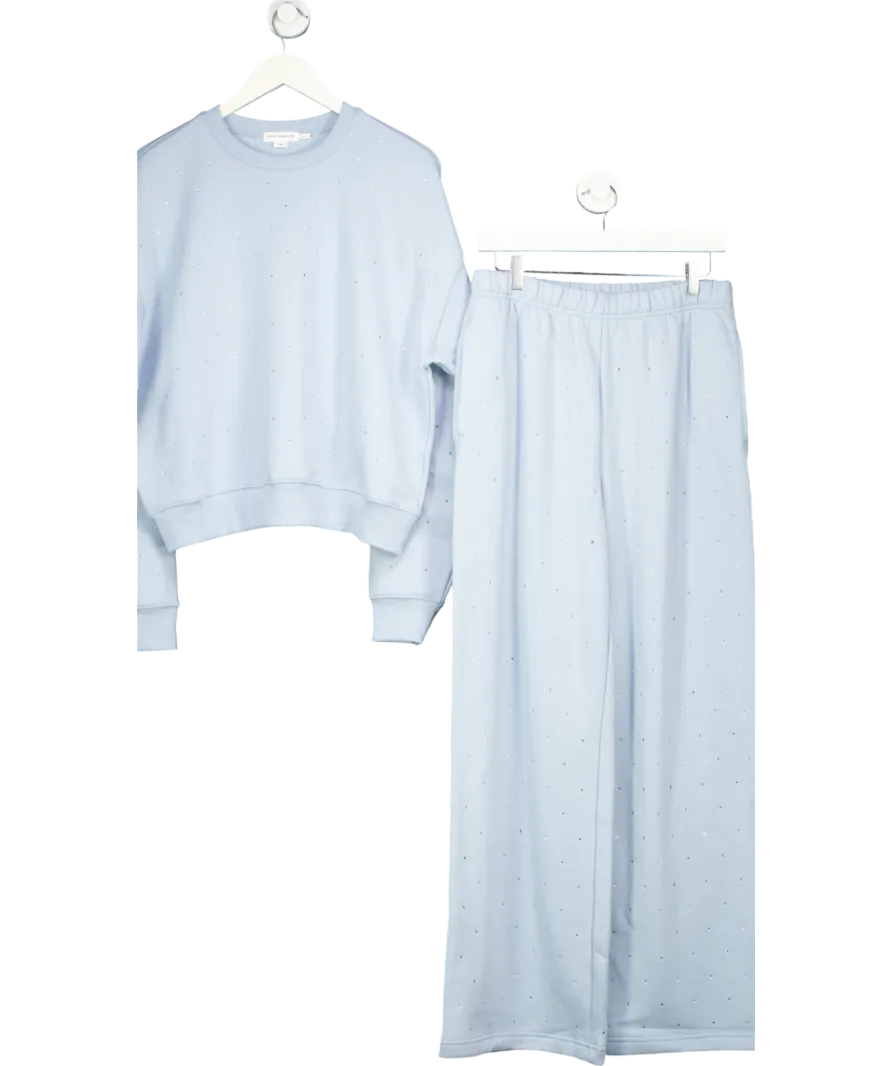 Good American Blue 2-piece Crystal-embellished Round-neck Cotton-blend Jumper And Wide Leg Jogging Bottoms Set UK M