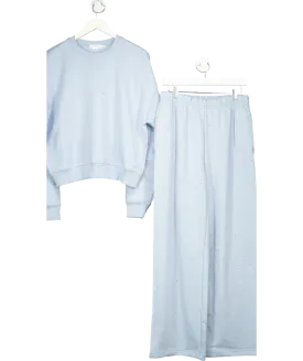Good American Blue 2-piece Crystal-embellished Round-neck Cotton-blend Jumper And Wide Leg Jogging Bottoms Set UK M