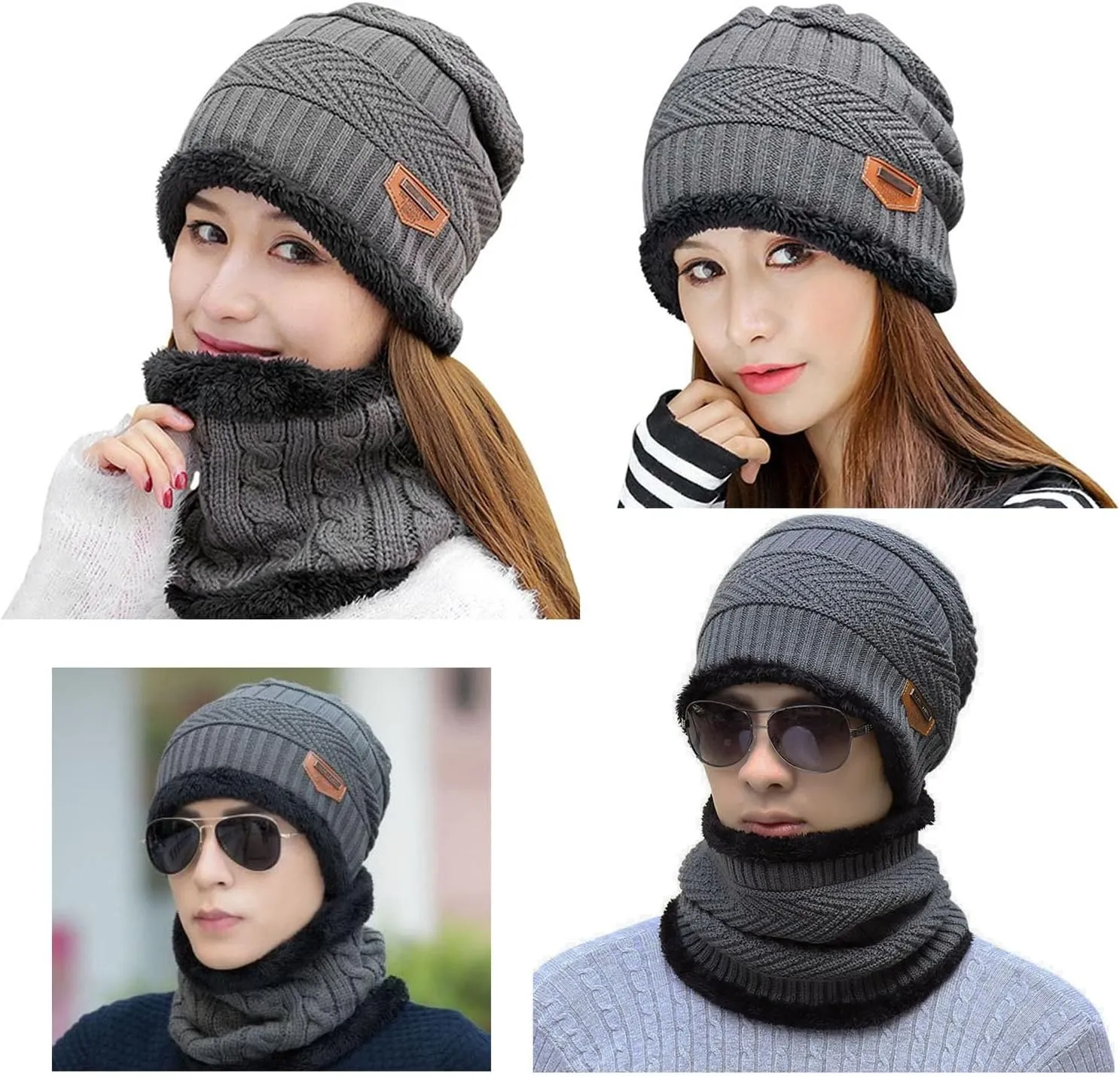 HINDAWI Winter Hat Scarf Gloves Slouchy Beanie Snow Knit Skull Cap Touch Screen Mittens Circle Scarves for Women Men