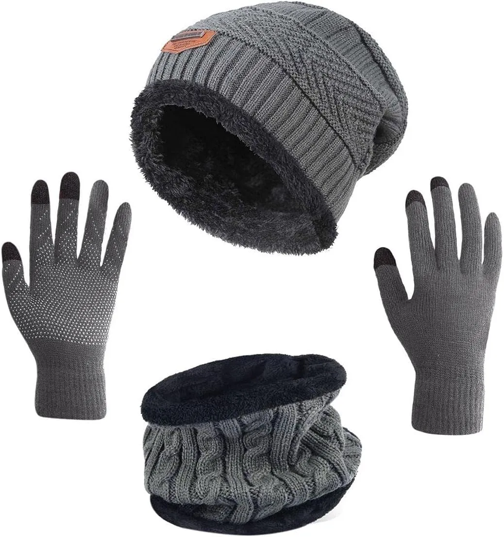HINDAWI Winter Hat Scarf Gloves Slouchy Beanie Snow Knit Skull Cap Touch Screen Mittens Circle Scarves for Women Men