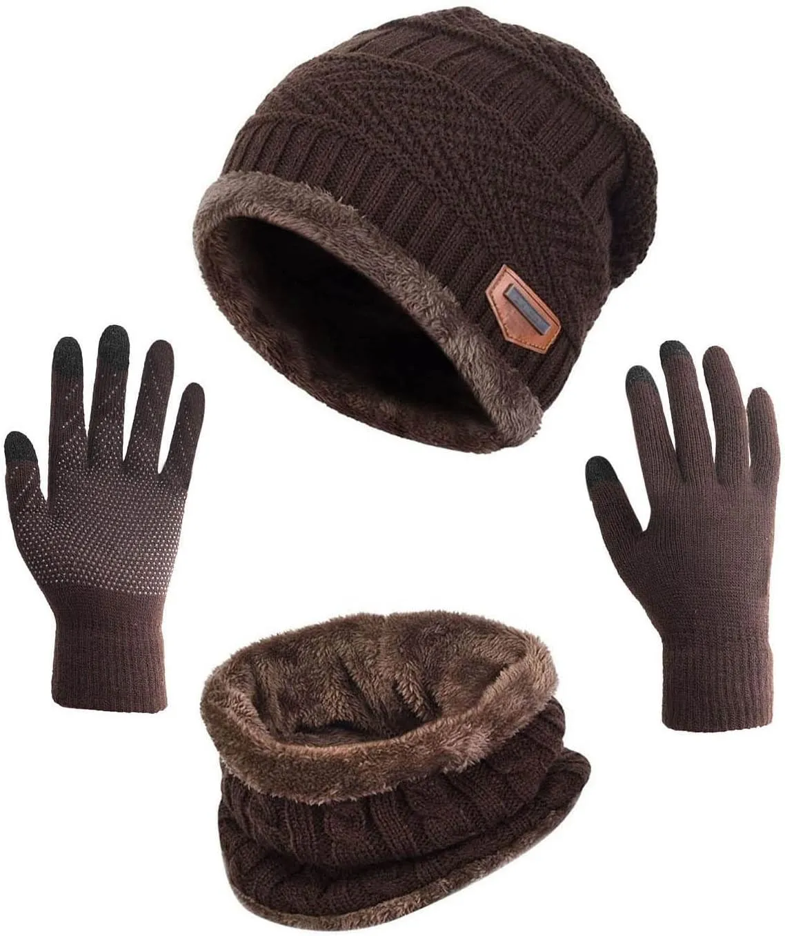 HINDAWI Winter Hat Scarf Gloves Slouchy Beanie Snow Knit Skull Cap Touch Screen Mittens Circle Scarves for Women Men