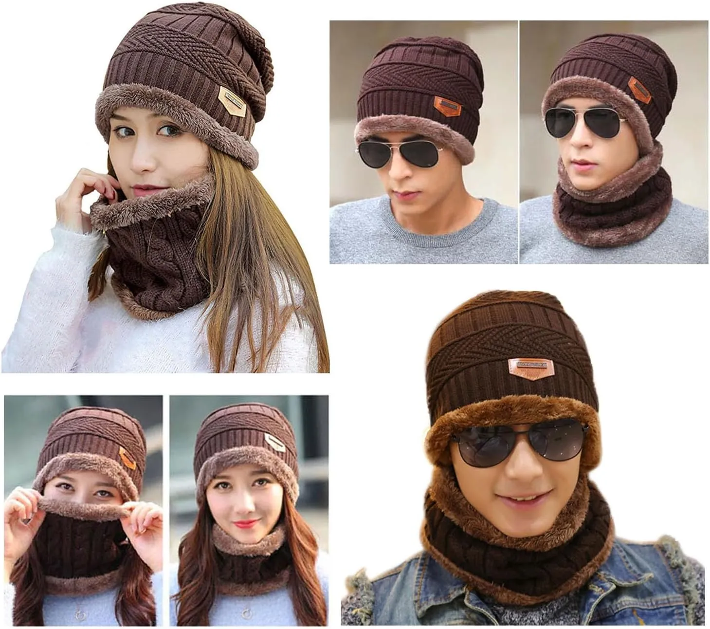 HINDAWI Winter Hat Scarf Gloves Slouchy Beanie Snow Knit Skull Cap Touch Screen Mittens Circle Scarves for Women Men