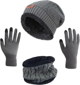 HINDAWI Winter Hat Scarf Gloves Slouchy Beanie Snow Knit Skull Cap Touch Screen Mittens Circle Scarves for Women Men