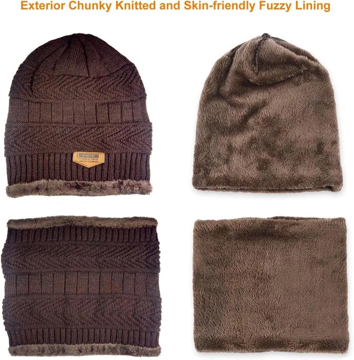 HINDAWI Winter Hat Scarf Gloves Slouchy Beanie Snow Knit Skull Cap Touch Screen Mittens Circle Scarves for Women Men