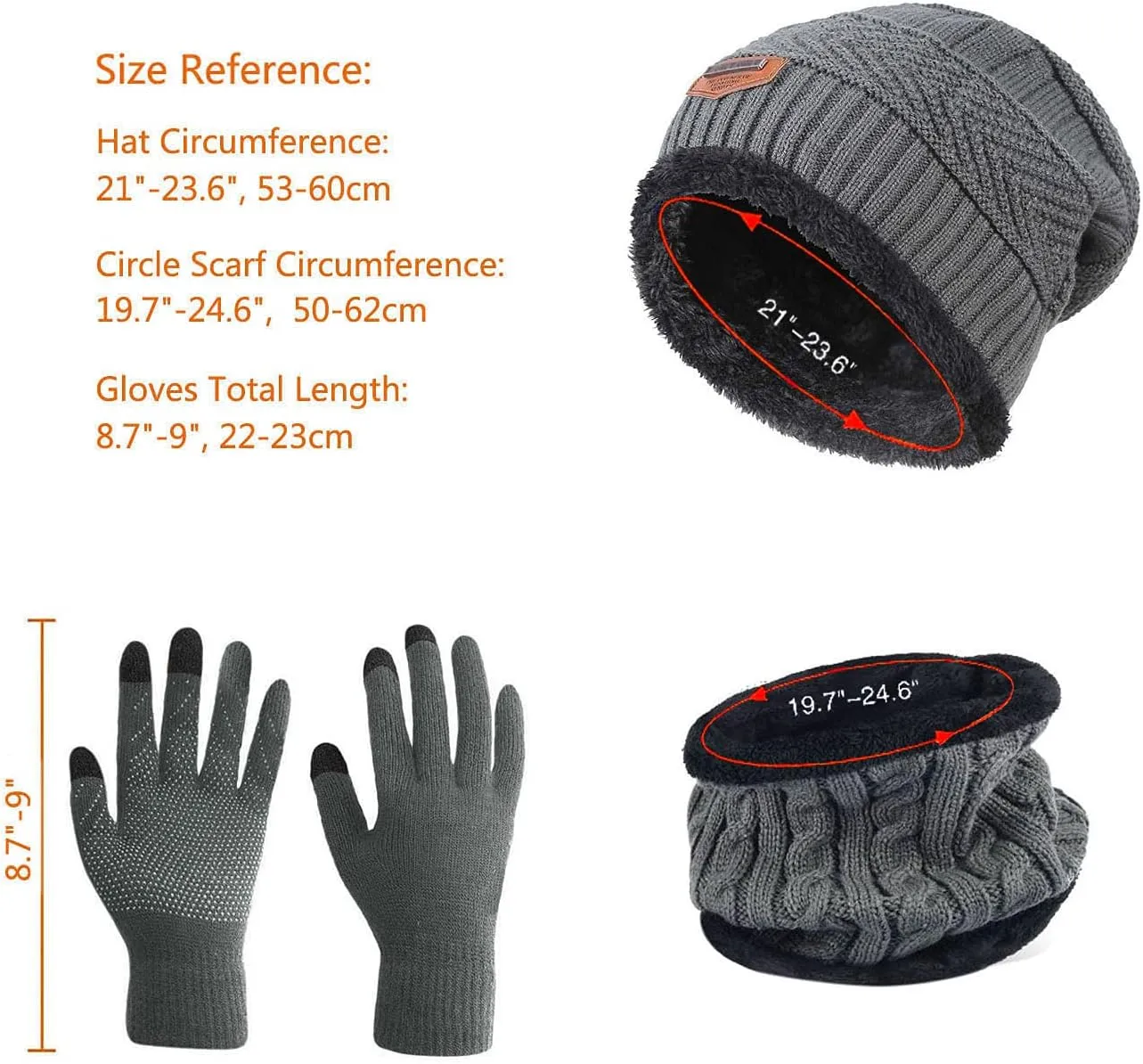 HINDAWI Winter Hat Scarf Gloves Slouchy Beanie Snow Knit Skull Cap Touch Screen Mittens Circle Scarves for Women Men