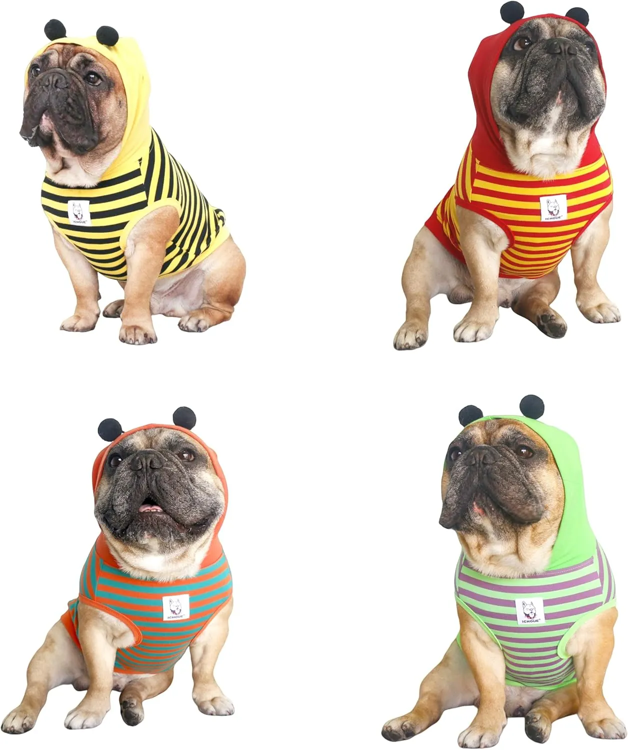 iChoue I am a French Bulldog Bumble Bee Costumes Clothes Hoodies Shirts Vest for Medium Dogs Cold Weather Winter Coats Frenchie English Pug Pitbull Boston Terrier - Orange Green, Large