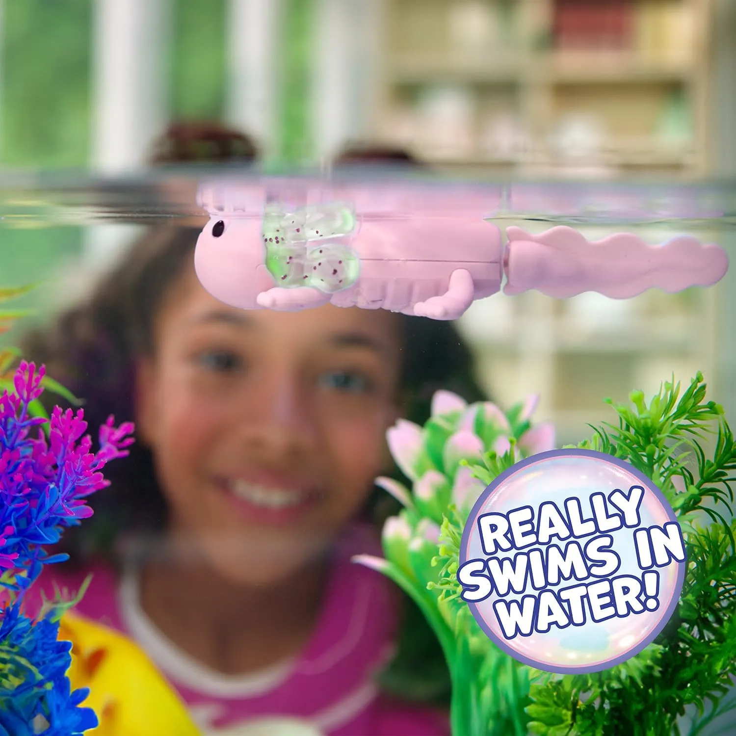 Interactive Baby Axolotl with Inflatable Pool, Alix, Swims and Lights Up in Water, Rainbow Lights Tell Your Mood (Ages 5 )