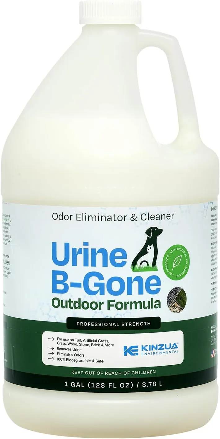 KINZUA ENVIRONMENTAL Urine B-Gone-OD Professional Pet Urine Enzyme Cleaner, Pet Yard Odor Eliminator for Artificial Grass, Concrete & More, 1 Gallon