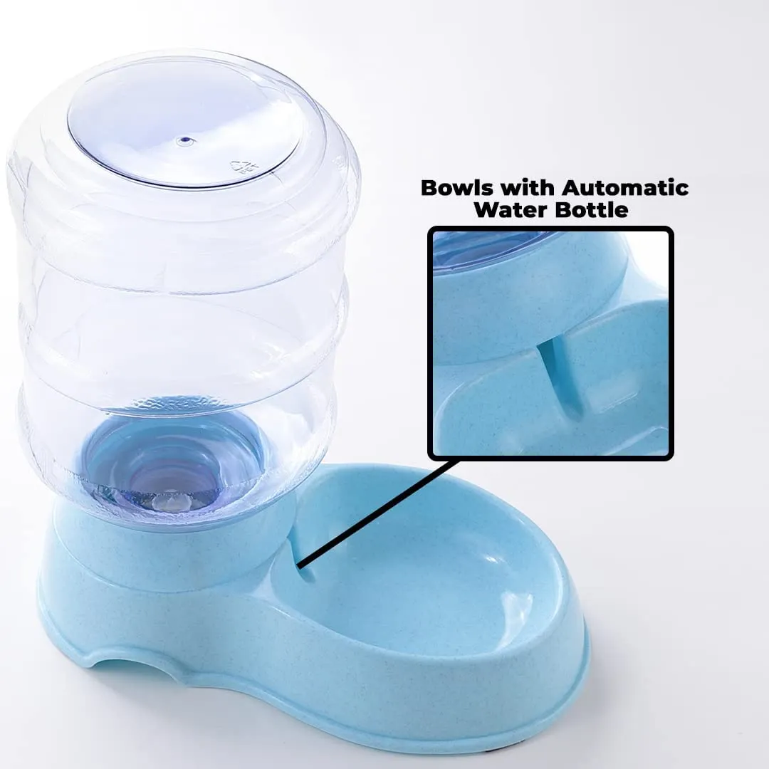 Kuber Industries Dog Food Bowl|Drinking Fountain Cat & Dog Bowl|Reusable,Durable|Bowl with Refillable Water Bottle|Stylish Dog Accessories for Indoor & Outdoor Use|LS147BL|3500ML|Blue (Pack of 4)