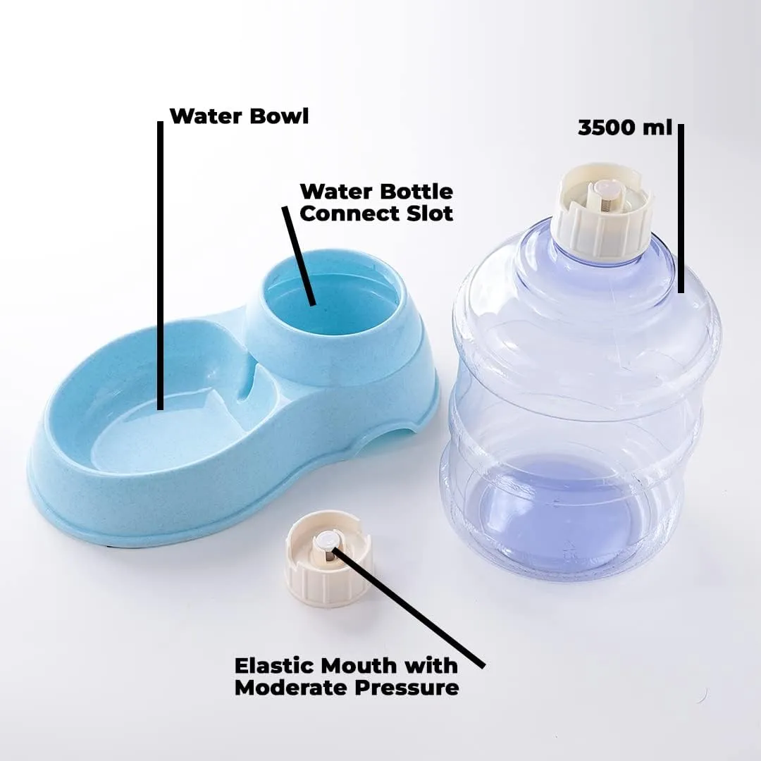 Kuber Industries Dog Food Bowl|Drinking Fountain Cat & Dog Bowl|Reusable,Durable|Bowl with Refillable Water Bottle|Stylish Dog Accessories for Indoor & Outdoor Use|LS147BL|3500ML|Blue (Pack of 4)
