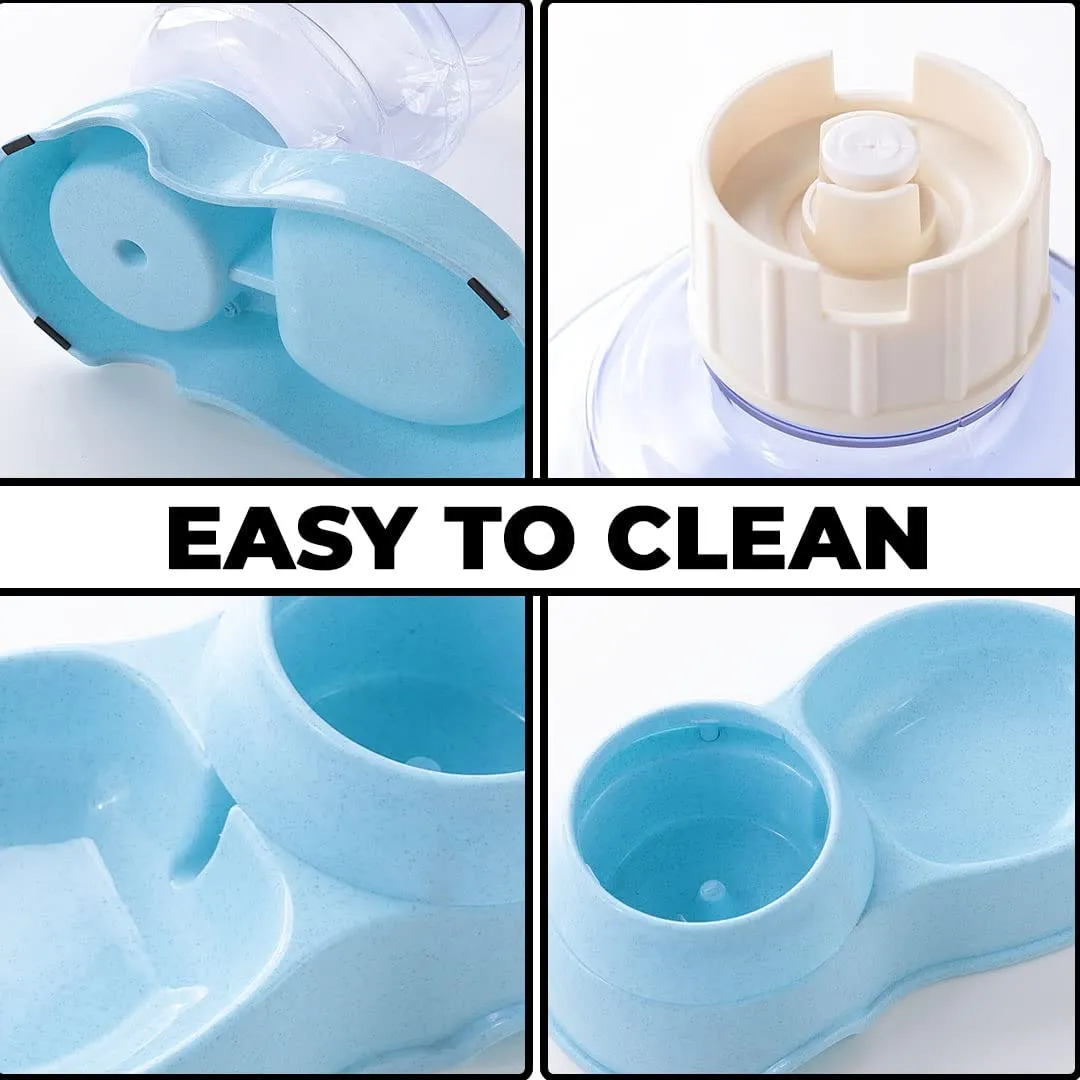 Kuber Industries Dog Food Bowl|Drinking Fountain Cat & Dog Bowl|Reusable,Durable|Bowl with Refillable Water Bottle|Stylish Dog Accessories for Indoor & Outdoor Use|LS147BL|3500ML|Blue (Pack of 4)