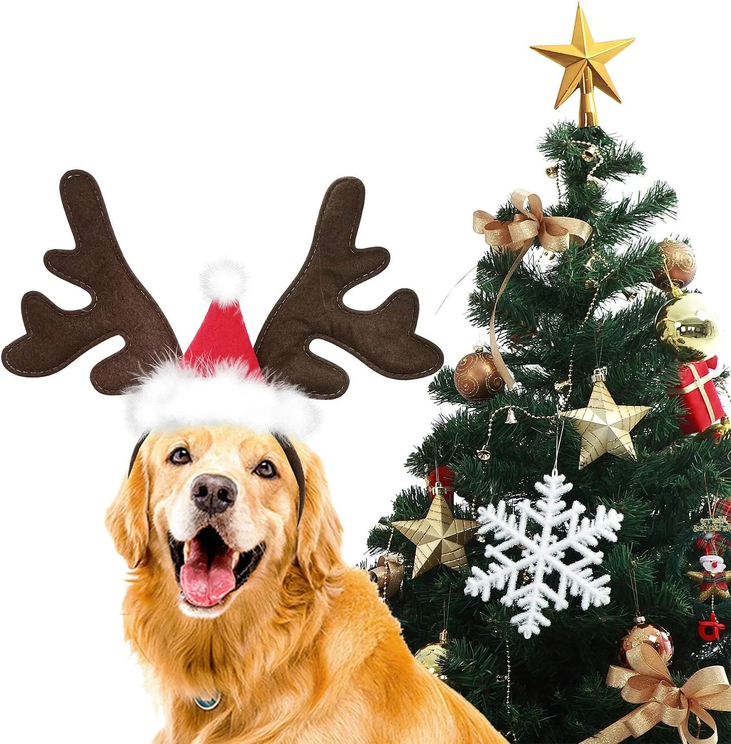 KUDES Dog Christmas Reindeer Antlers Headband Classic Elk Hat Headwear Pet Costumes Accessories