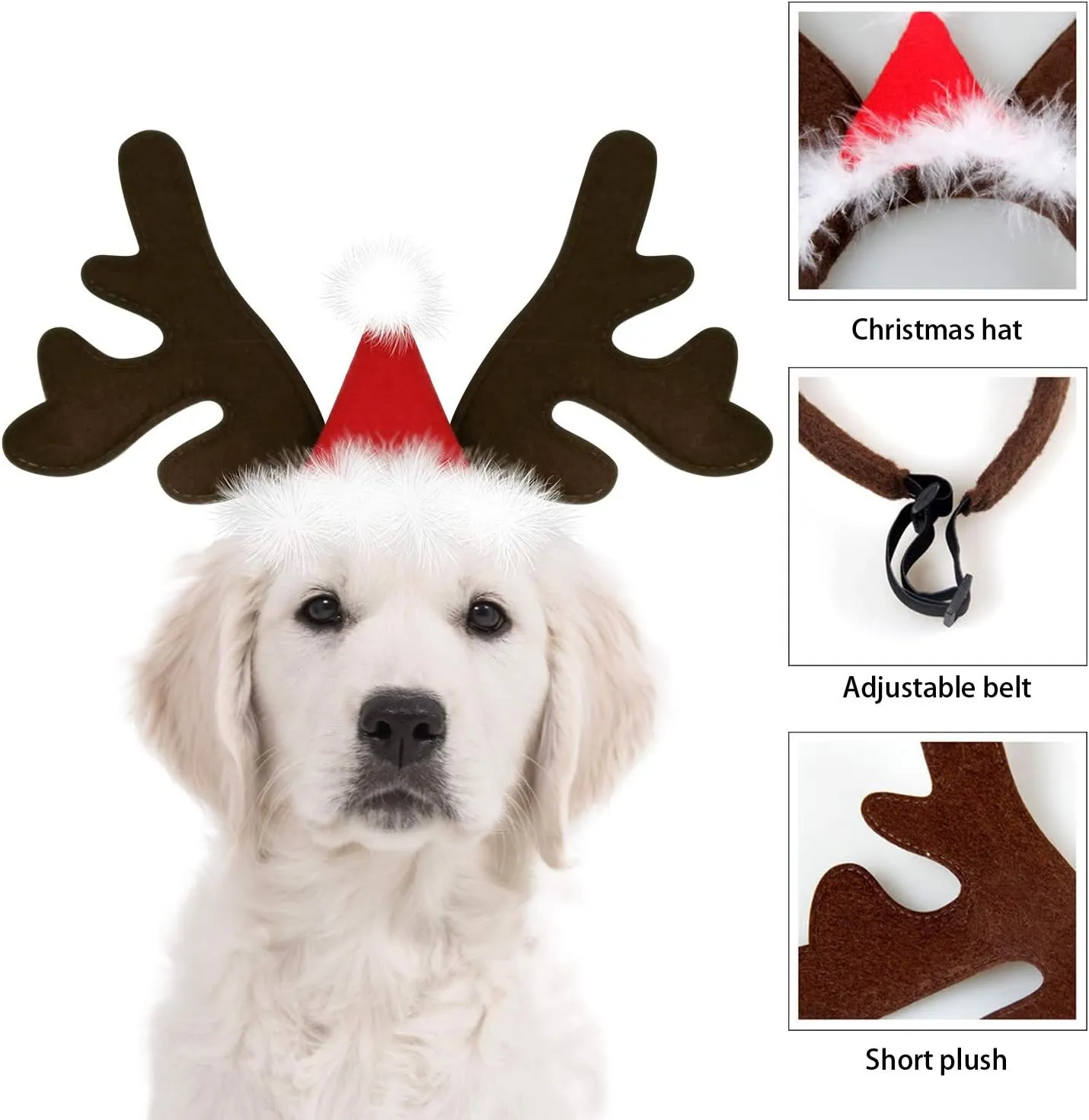 KUDES Dog Christmas Reindeer Antlers Headband Classic Elk Hat Headwear Pet Costumes Accessories