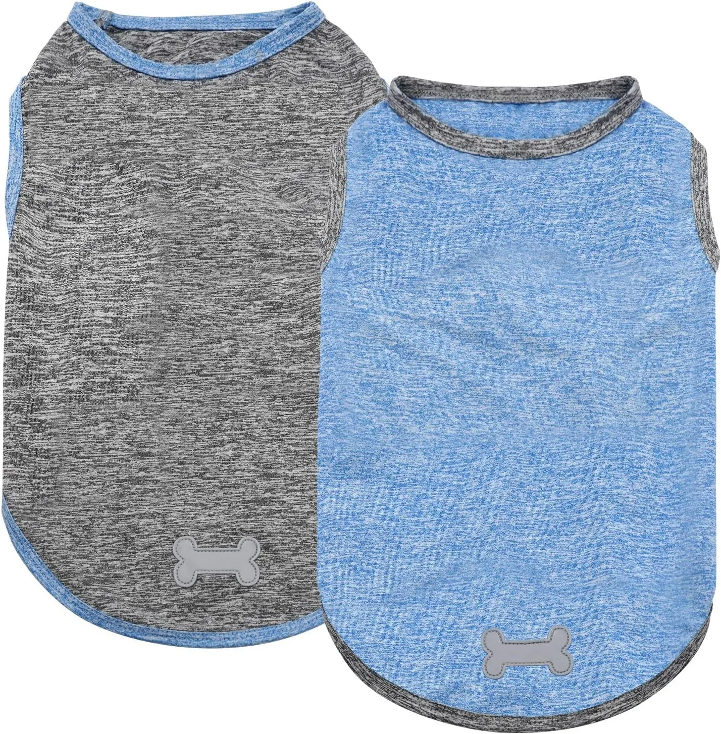 KYEESE 2 Pack Dog Shirts Quick Dry Soft Stretchy Pet T-Shirts with Reflective Label Tank Top Sleeveless Vest Sun Protection Dog Clothes for Small Dogs, Small, Light Blue Grey