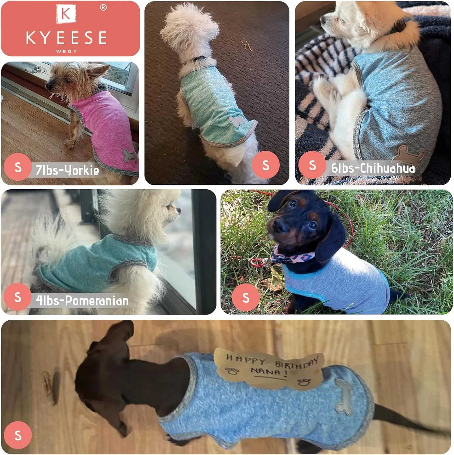 KYEESE 2 Pack Dog Shirts Quick Dry Soft Stretchy Pet T-Shirts with Reflective Label Tank Top Sleeveless Vest Sun Protection Dog Clothes for Small Dogs, Small, Light Blue Grey