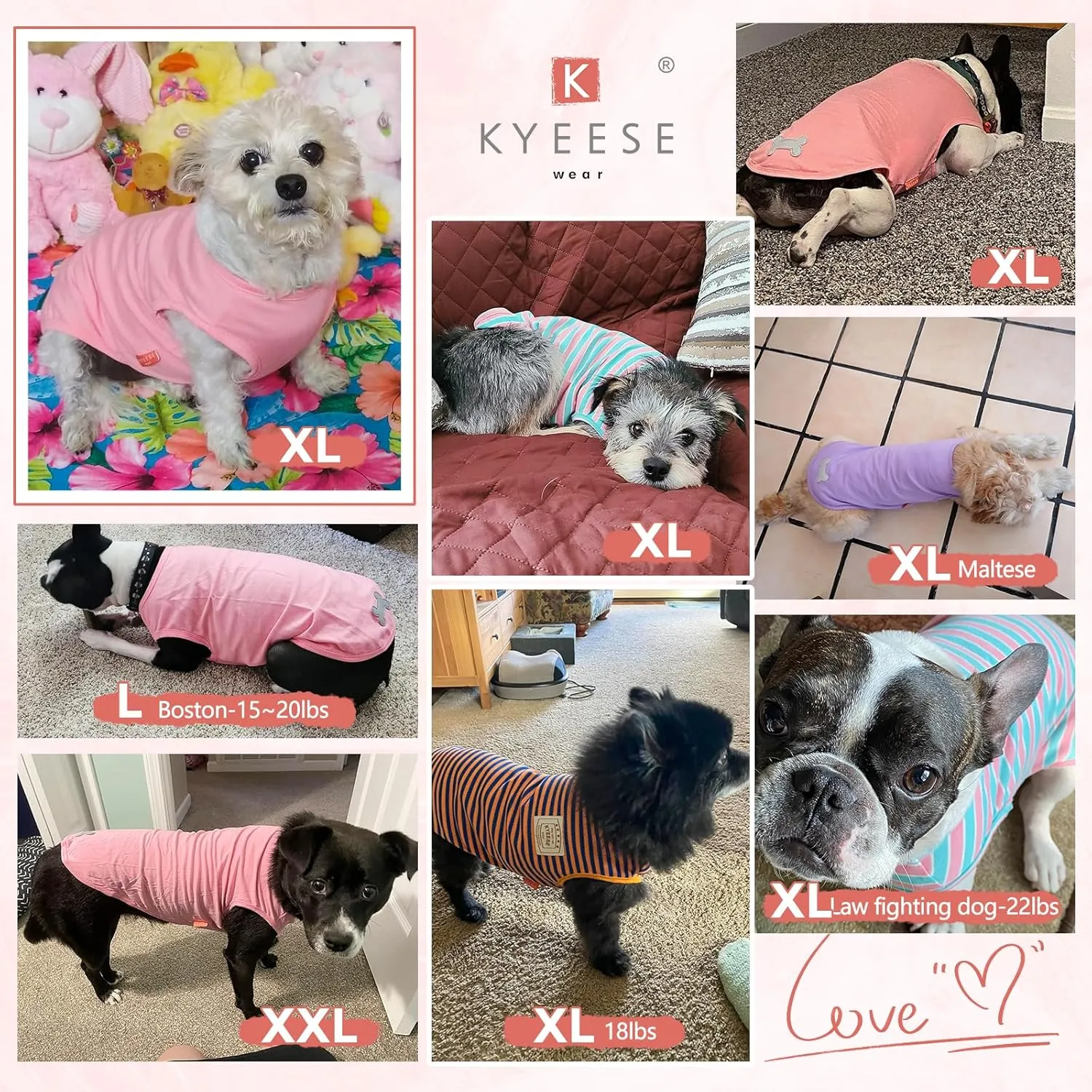 KYEESE 2Pack Dog Shirts Striped for Small Dogs Soft Stretchy Dog T-Shirts Lightweight Tank Top Sleeveless Vest Breathable Pet Apparel, Large, Green Pink