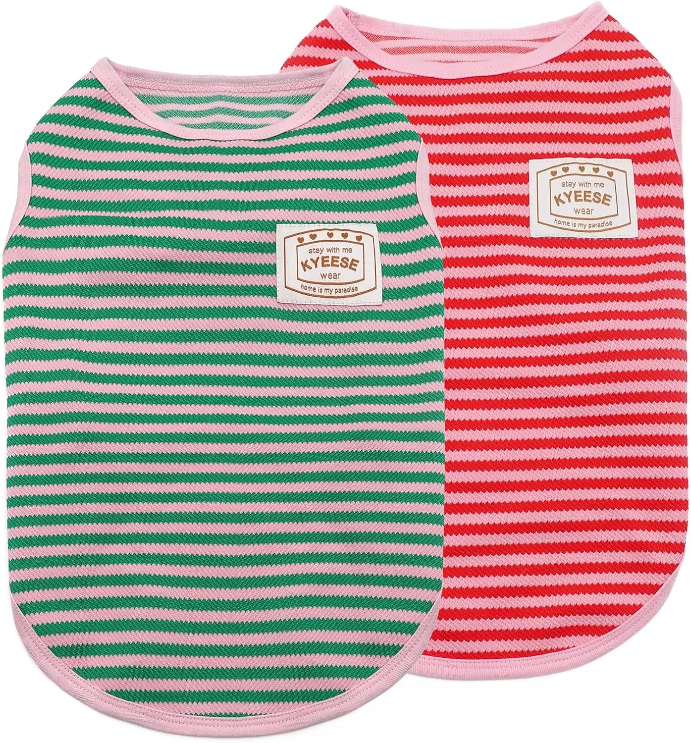 KYEESE 2Pack Dog Shirts Striped for Small Dogs Soft Stretchy Dog T-Shirts Lightweight Tank Top Sleeveless Vest Breathable Pet Apparel, Large, Green Pink