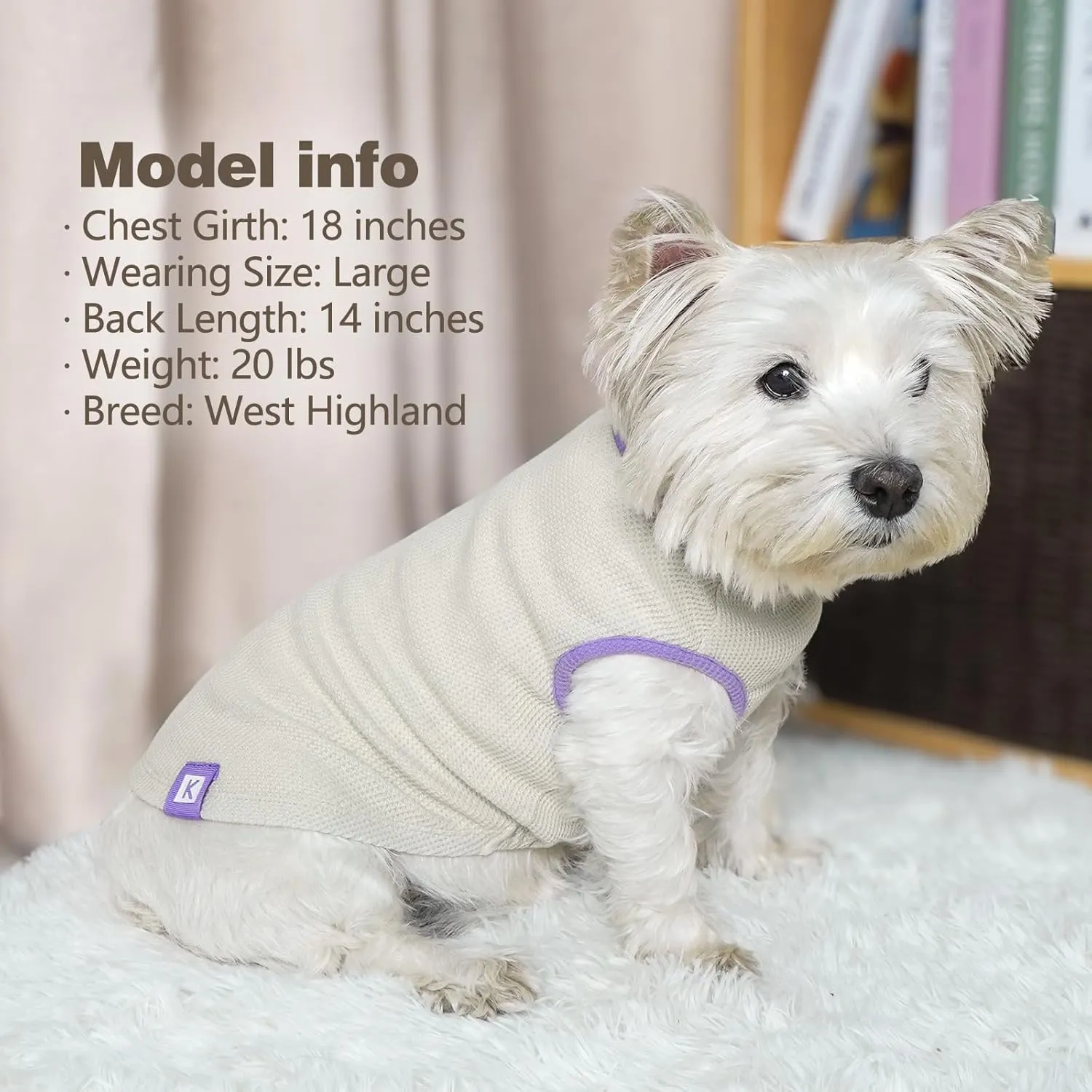 KYEESE 2Pack Dog Shirts Waffle for Small Dogs Stretchy Dog T-Shirts Lightweight Dogs Tank Top Sleeveless Pet Vest Breathable, X-Large, Purple Grey